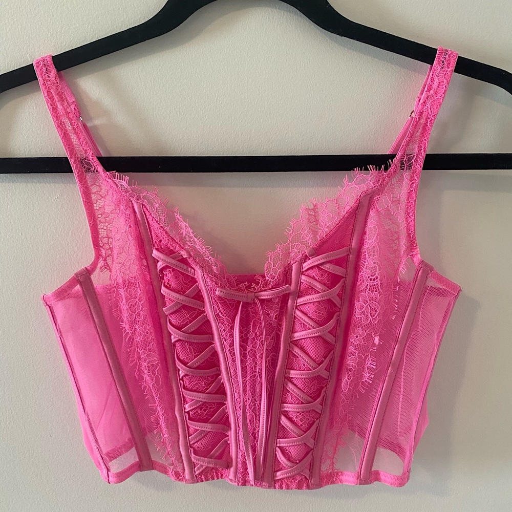 Victoria Secret | Dream angels unlined lace-up corset top, Size medium